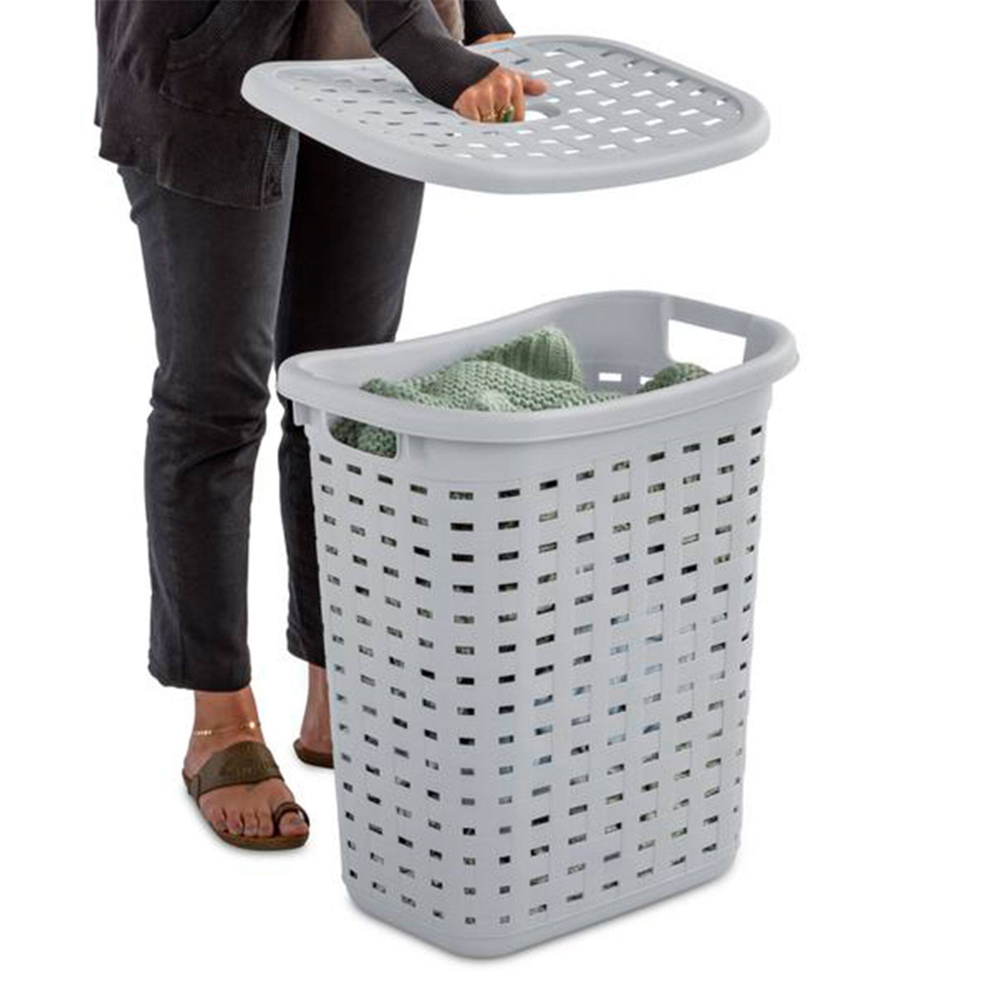 Alt View 5. Sterilite - Sterilite Plastic Weave Laundry Hamper Slim Clothes Lidded Basket, Gray, 8-Pack - Gray.