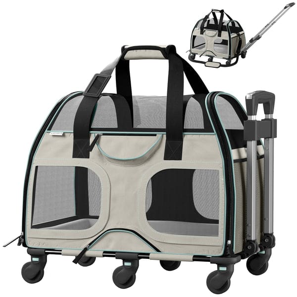 Katziela - Luxury Rider Pet Carrier with Removable Wheels and Telescopic Handle