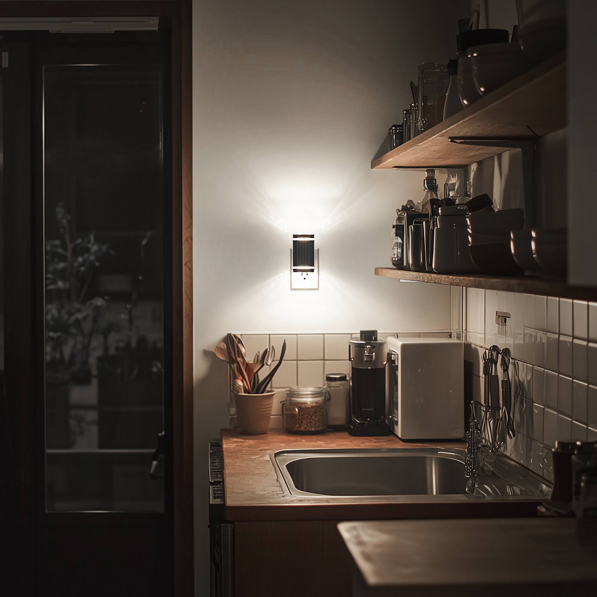 Back. Jandcase - JANDCASE 4-Pack 1W  Plug-in Night Light, 5000K Daylight White, Square Frosted Shade, Wall Sconce Style, Slide Dimmer - Black.