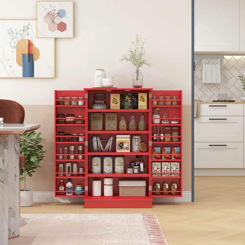 Kadyn - Large Kitchen Sideboard with Double Doors and Five-Tier Shelving for Storage - Red