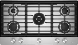 KitchenAid - 36 in. Wide 5 burners Gas Cooktop with Integrated Wok Grate - Stainless Steel