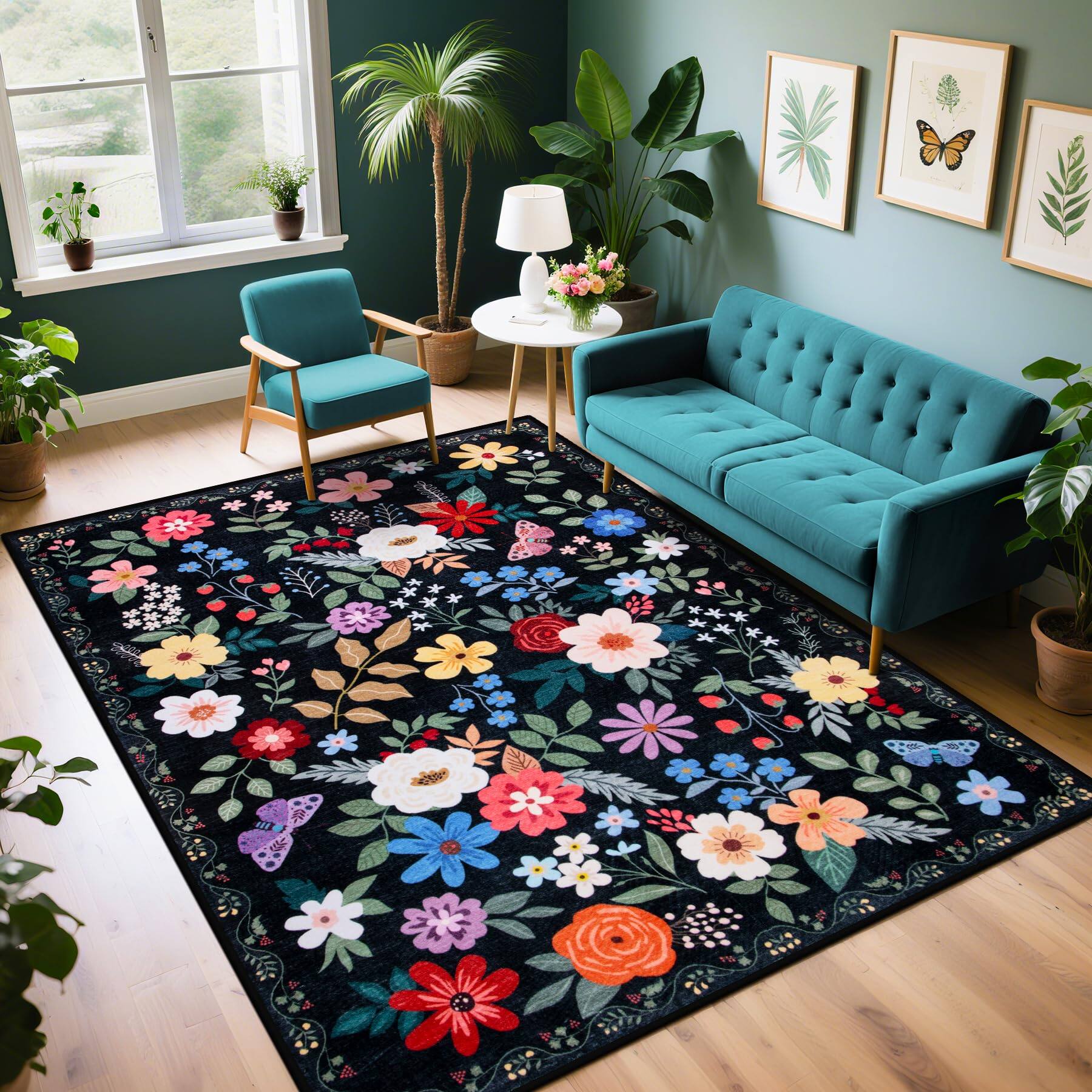 PARKER SLATER Area Rugs Living Room Floral Washable Rug Vintage Large ...