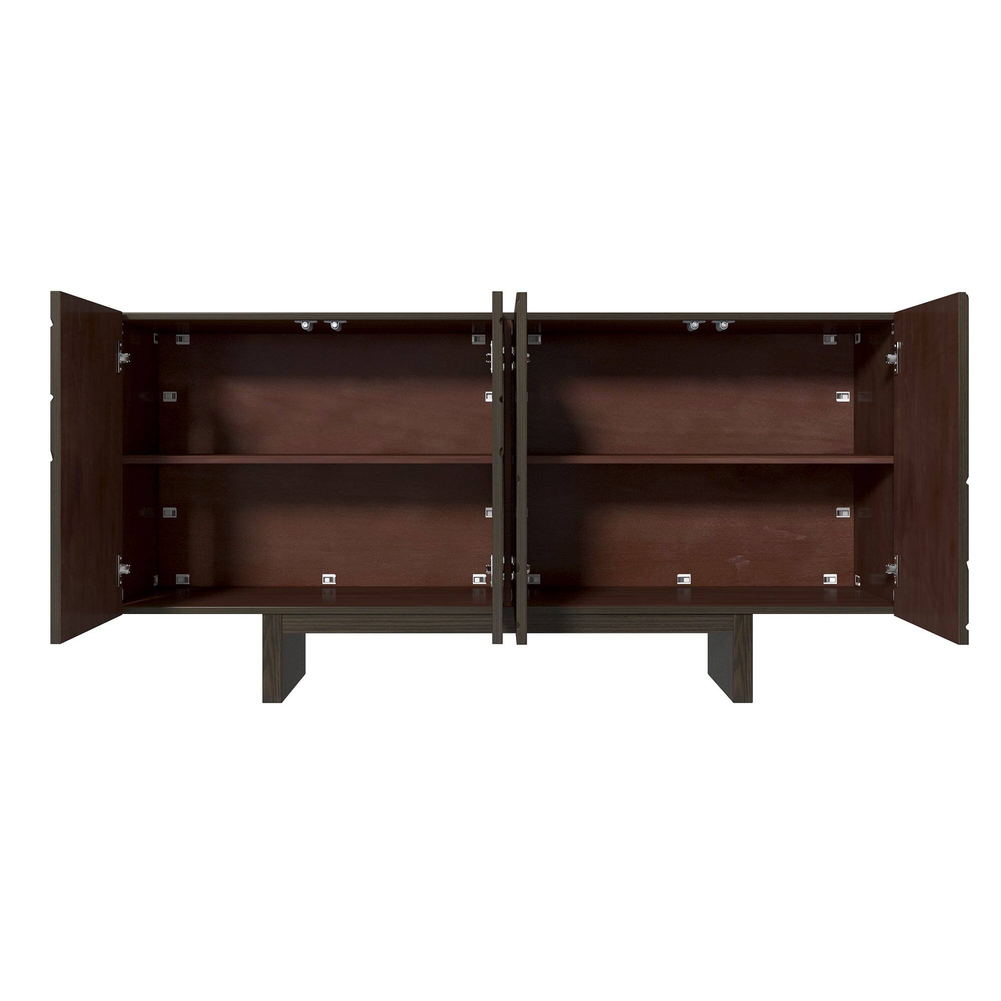 Alt View 3. Boyel Living - Brown 4-Door Modern Wood Grain Accent Storage Cabinet For Living Room and Kitchen-Dining Room - Brown.