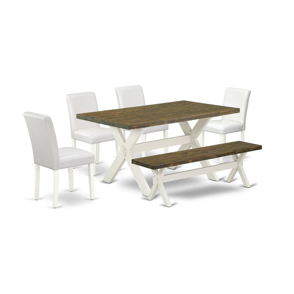 Left. East West Furniture - East West Furniture X076AB264-6 6-Piece Gorgeous Rectangular Table Set a Good Distressed Jacobean Wood Dining Table Top - Multi-Color.
