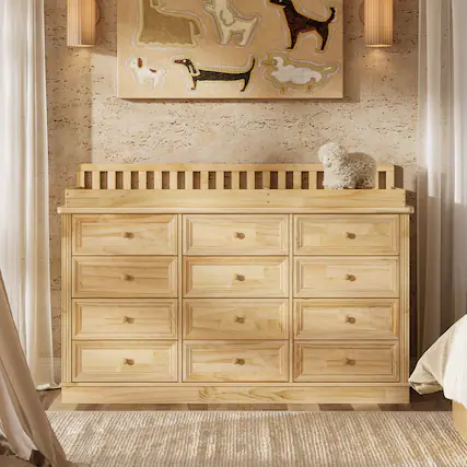 Front. Homsee - Baby Changing Table Dresser with Drawers Solid Wood Nursery Organizer Diaper Storage Cabinet with Anti-Tip Safety Design - Wooden.