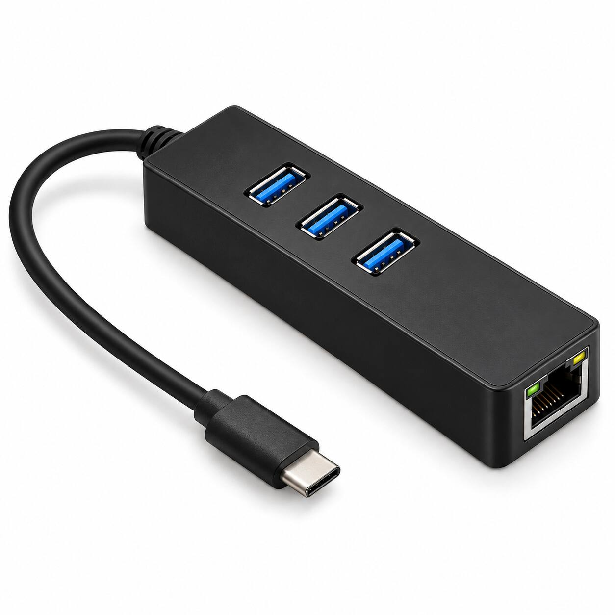Front. Sanoxy - USB-C USB 3.1 Type-C Male to 3-Port USB 3.0 Hub RJ45 Gigabit Ethernet Adapter - Black.