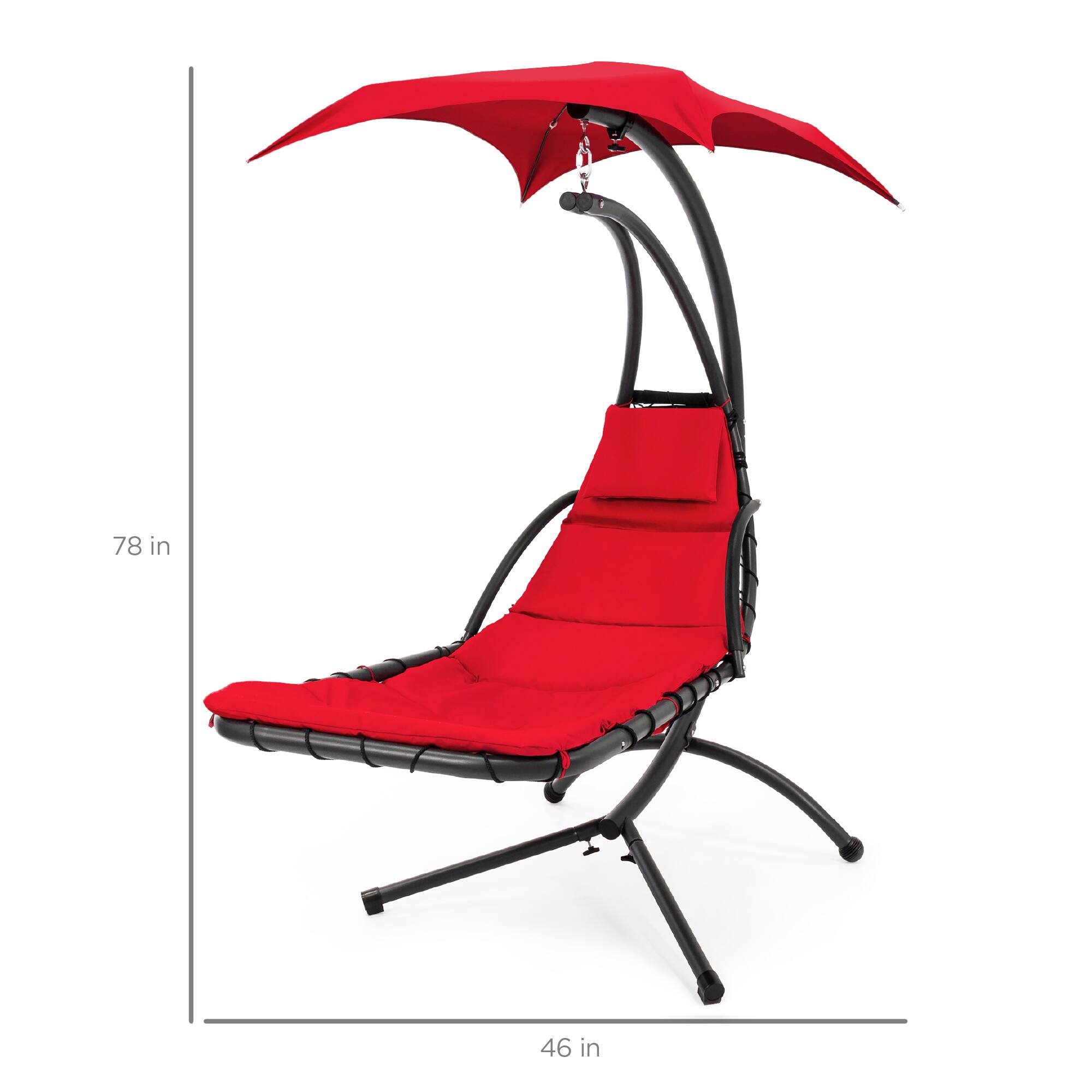 Alt View 7. Best Choice Products - Best Choice Products Hanging Curved Chaise Lounge Chair Swing for Backyard, Patio w/ Pillow, Shade, Stand - Red - Red.