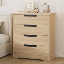 GARVEE - 4 Drawer Dresser for Bedroom, Natural Chest of Drawers with Embedded Handles Design, Wooden Dresser Organizer - Natural