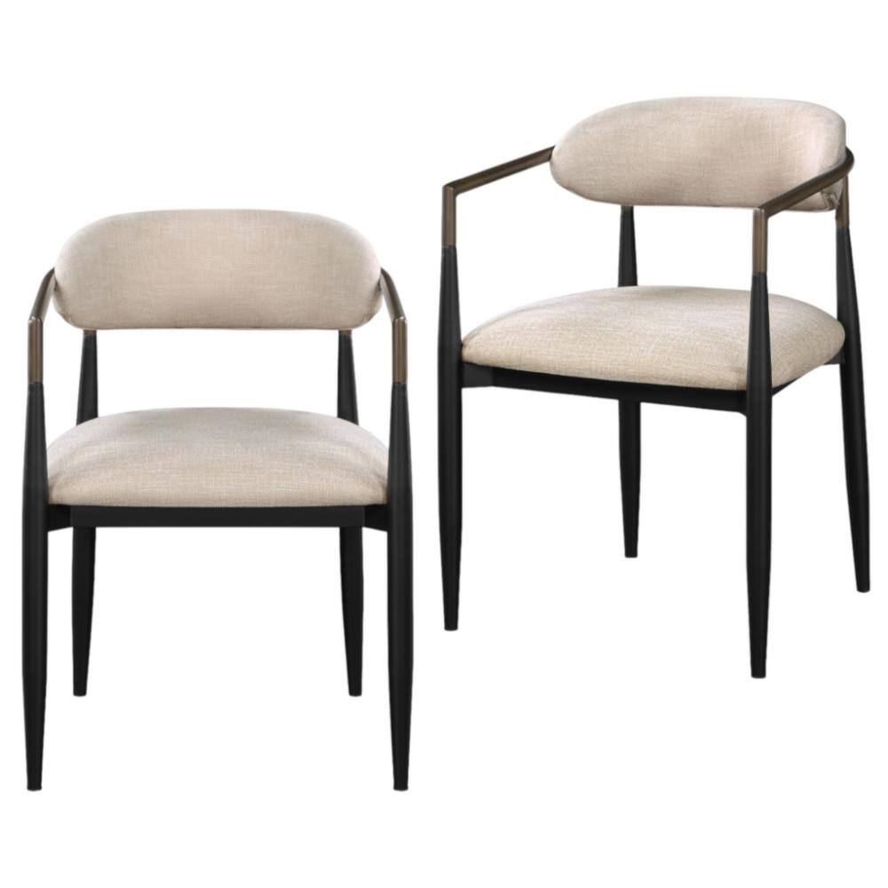 Front. Hivvago - Hivvago Set of Two Upholstered Fabric Open Back Dining Arm Chairs - Beige.