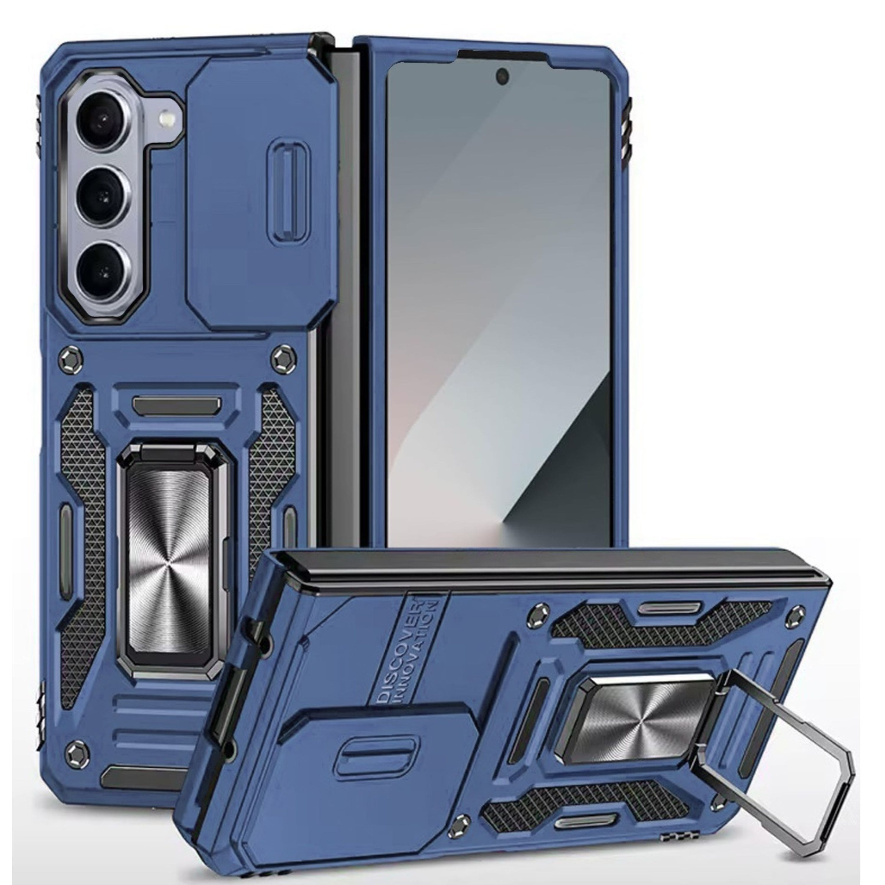 Kitcheniva - Sliding Lens Cover Magnetic Ring Stand Phone Case With Tempered Glass For Samsung Galaxy Z Fold7 - Navy blue price history on PriceWatchPro