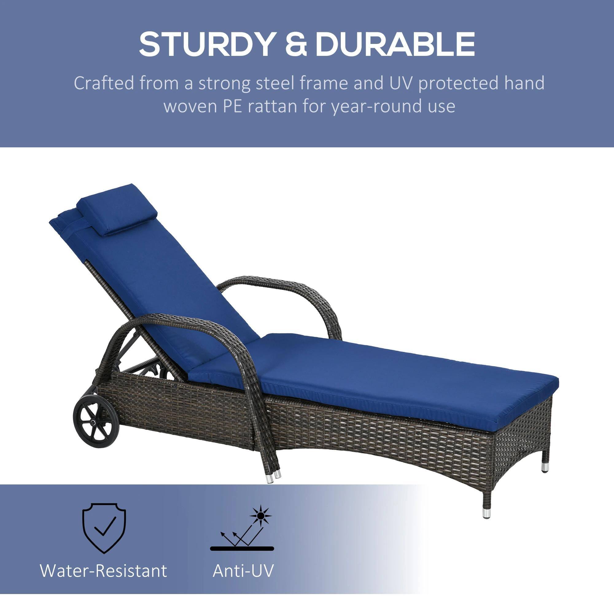 STURDY & DURABLE
Crafted from a strong steel frame and UV protected hand woven PE rattan for year-round use
Water-Resistant
Anti-UV