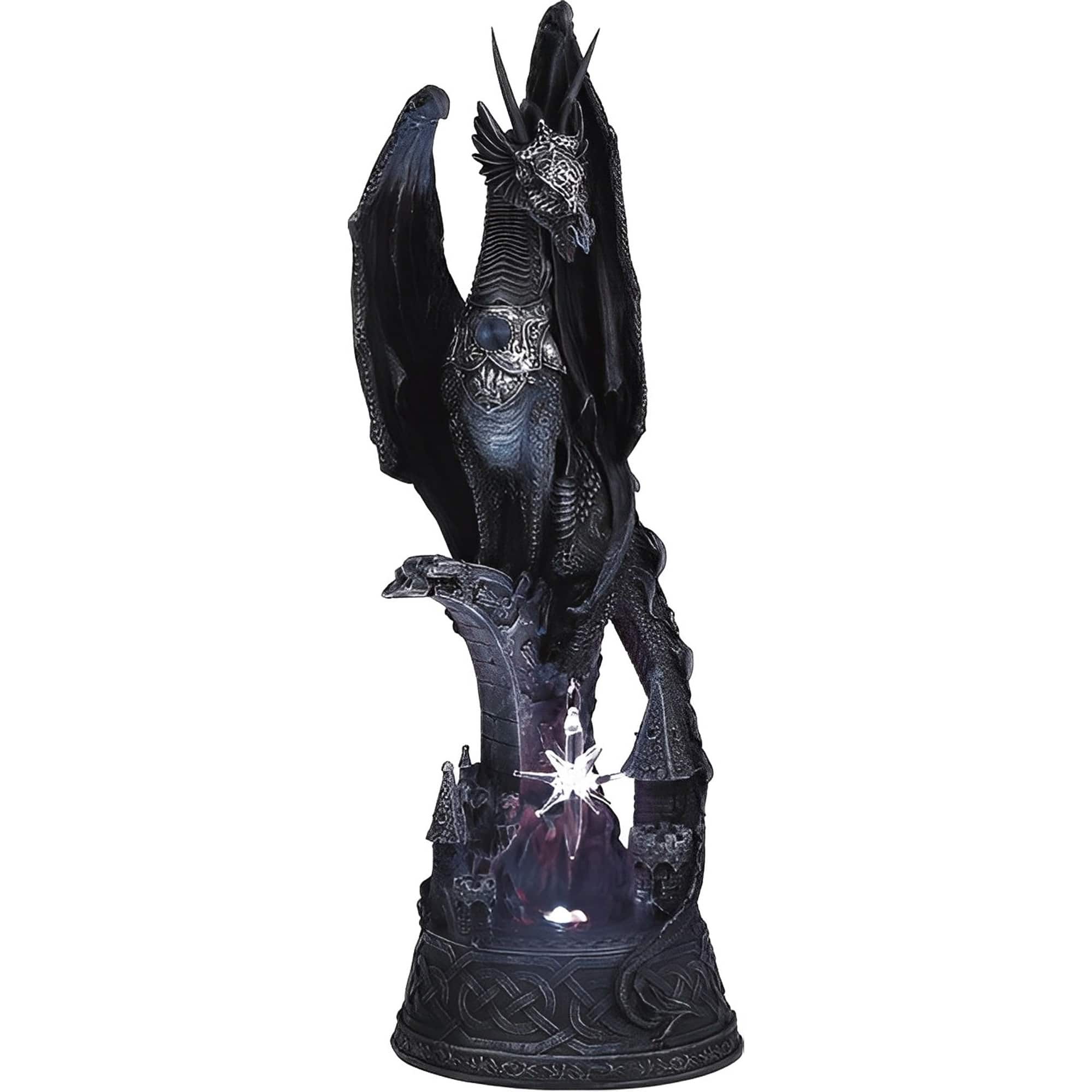 FC Design - 12"H LED Dragon Standing on Castle Figurine Statue Computer Desk Tabletop Medieval Gaming Home Decor Gift - Multi-Color