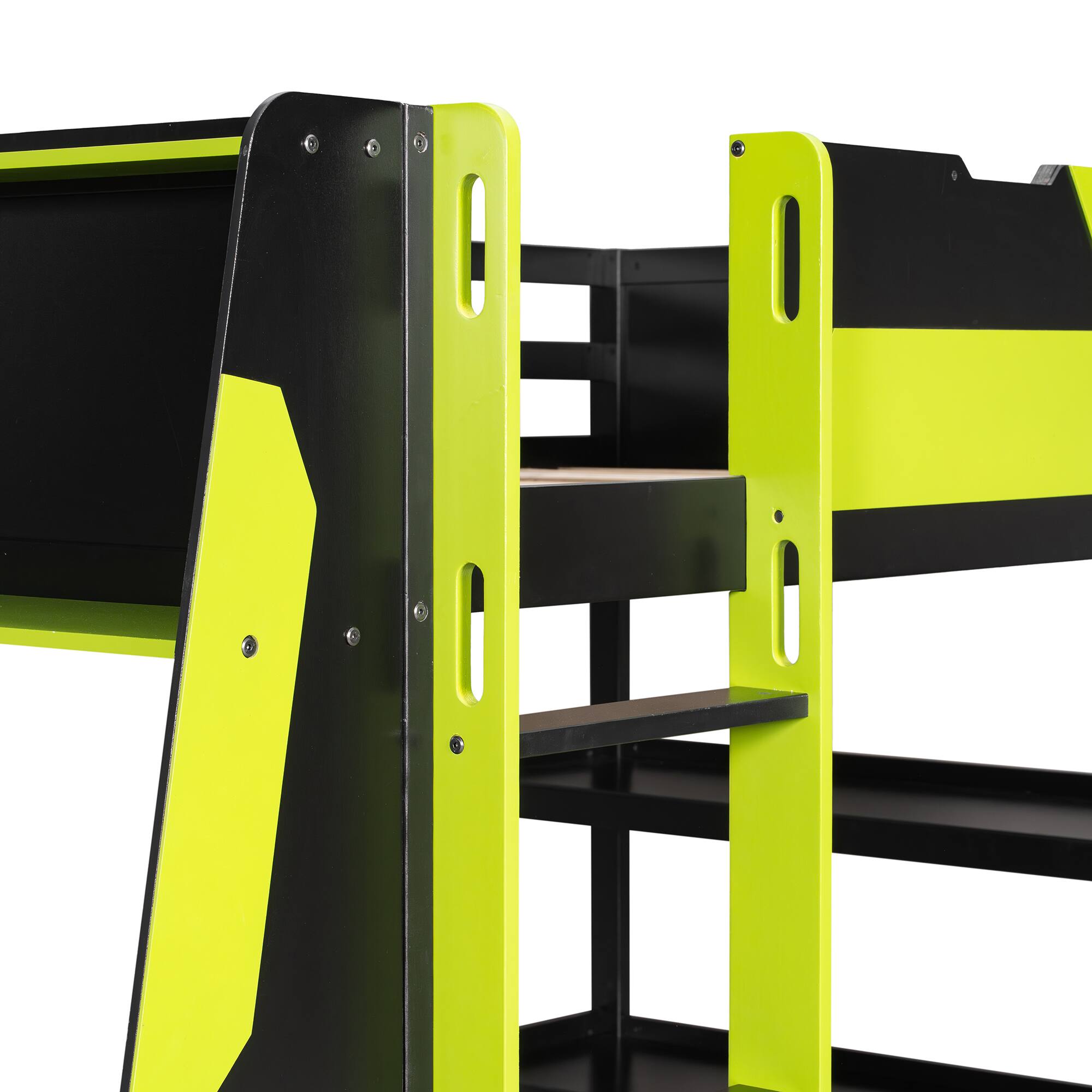 Alt View 1. Whisen - Full Size Loft Bed with Gaming Desk, Built-in Shelves, Power Station & LED Lights for Bedroom - Black|Green.
