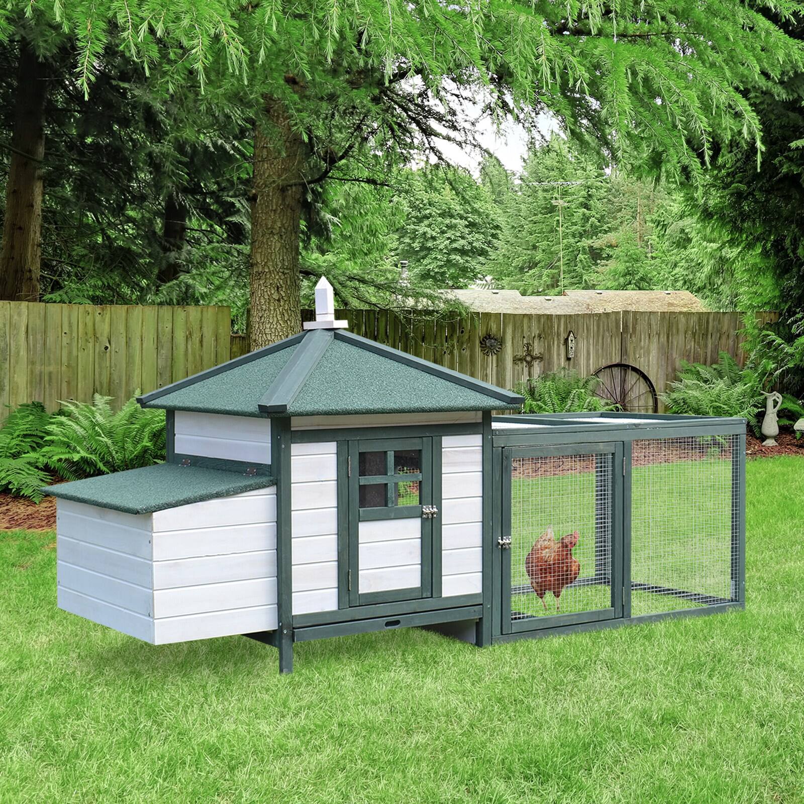 Alt View 1. Pawhut - 77" Wooden Chicken Coop Hen House Poultry Cage with Weatherproof Roof, Nesting Box.