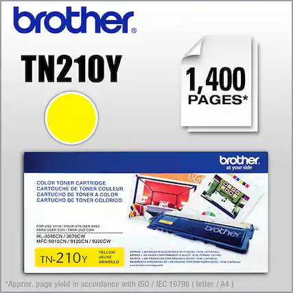 Front. Brother - Toner, 1400 Page-Yield, Yellow - yellow.