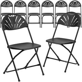 Emma + Oliver - 8 Pack Wedding/Event Stackable Fan Back Plastic Folding Chair - Black