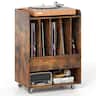 Costway - Record Player Stand with Drawer & Record Holder,Lockable Wheels for Living Room - Brown