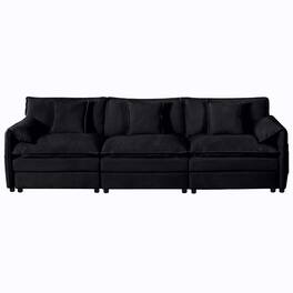 Boyel Living - Modern Minimalist Black Chenille Sofa with Side Storage Pockets 5-Seat - Black
