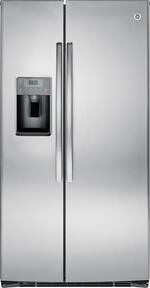 GE - 25.4 Cu. Ft. Side-by-Side Refrigerator with Thru-the-Door Ice and Water - Stainless steel - Front_Standard