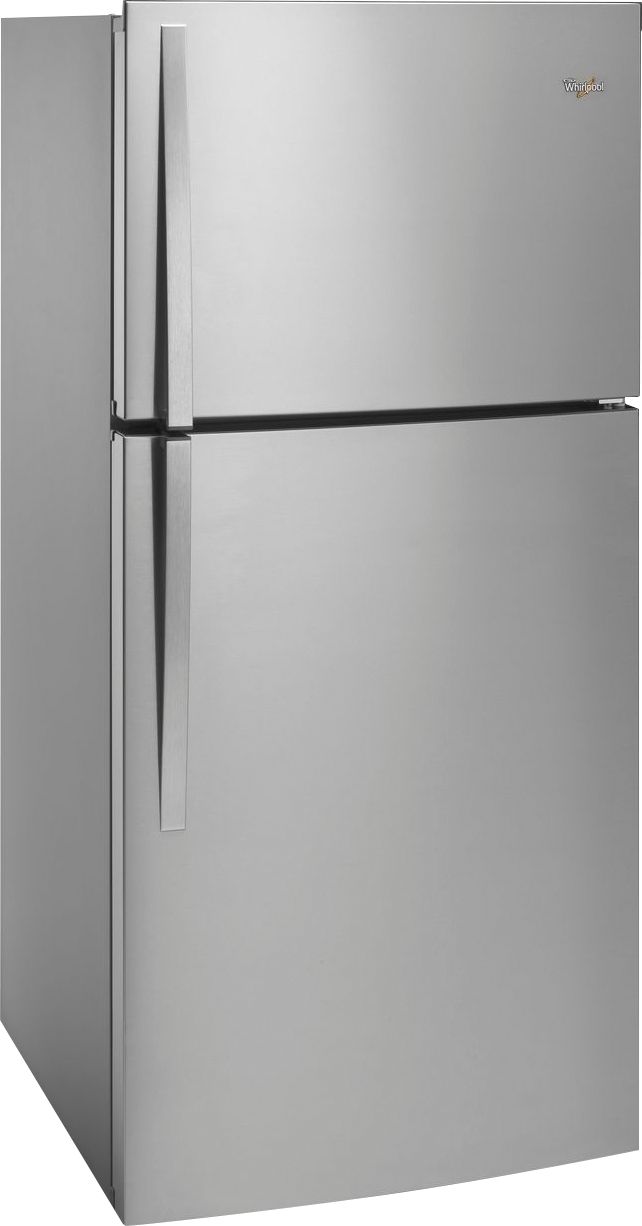 Angle View: Whirlpool - 19.3 Cu. Ft. Top-Freezer Refrigerator - Monochromatic Stainless Steel