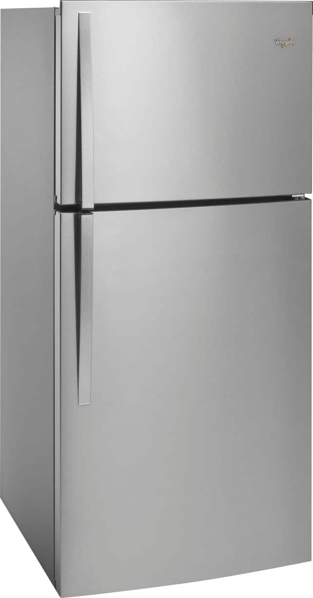 Angle. Whirlpool - 19.3 Cu. Ft. Top-Freezer Refrigerator - Monochromatic Stainless Steel.
