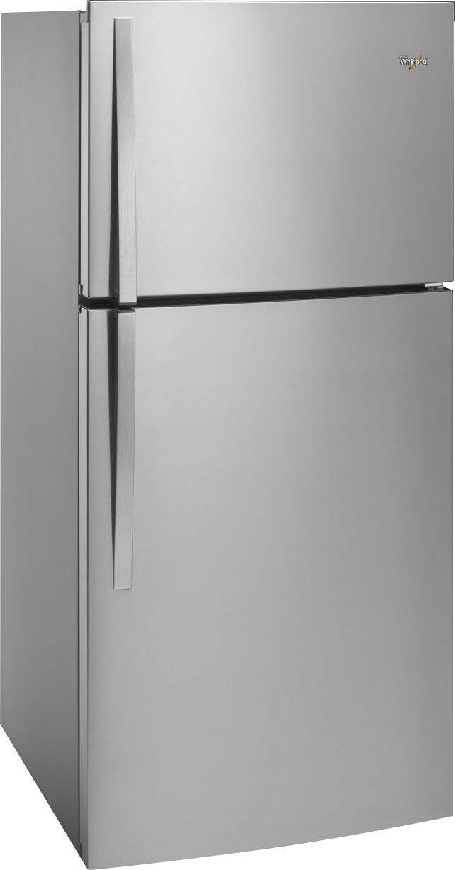 Angle. Whirlpool - 19.3 Cu. Ft. Top-Freezer Refrigerator - Monochromatic Stainless Steel.