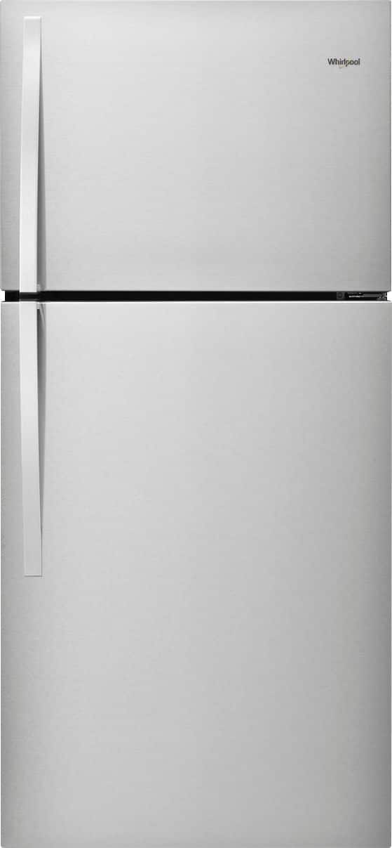 Front. Whirlpool - 19.3 Cu. Ft. Top-Freezer Refrigerator - Monochromatic Stainless Steel.