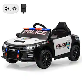 GARVEE - 12V Kids Ride-On Car with Parental Remote Control, Emergency Alert Tones, Megaphone, Flashing LED Lights - Police