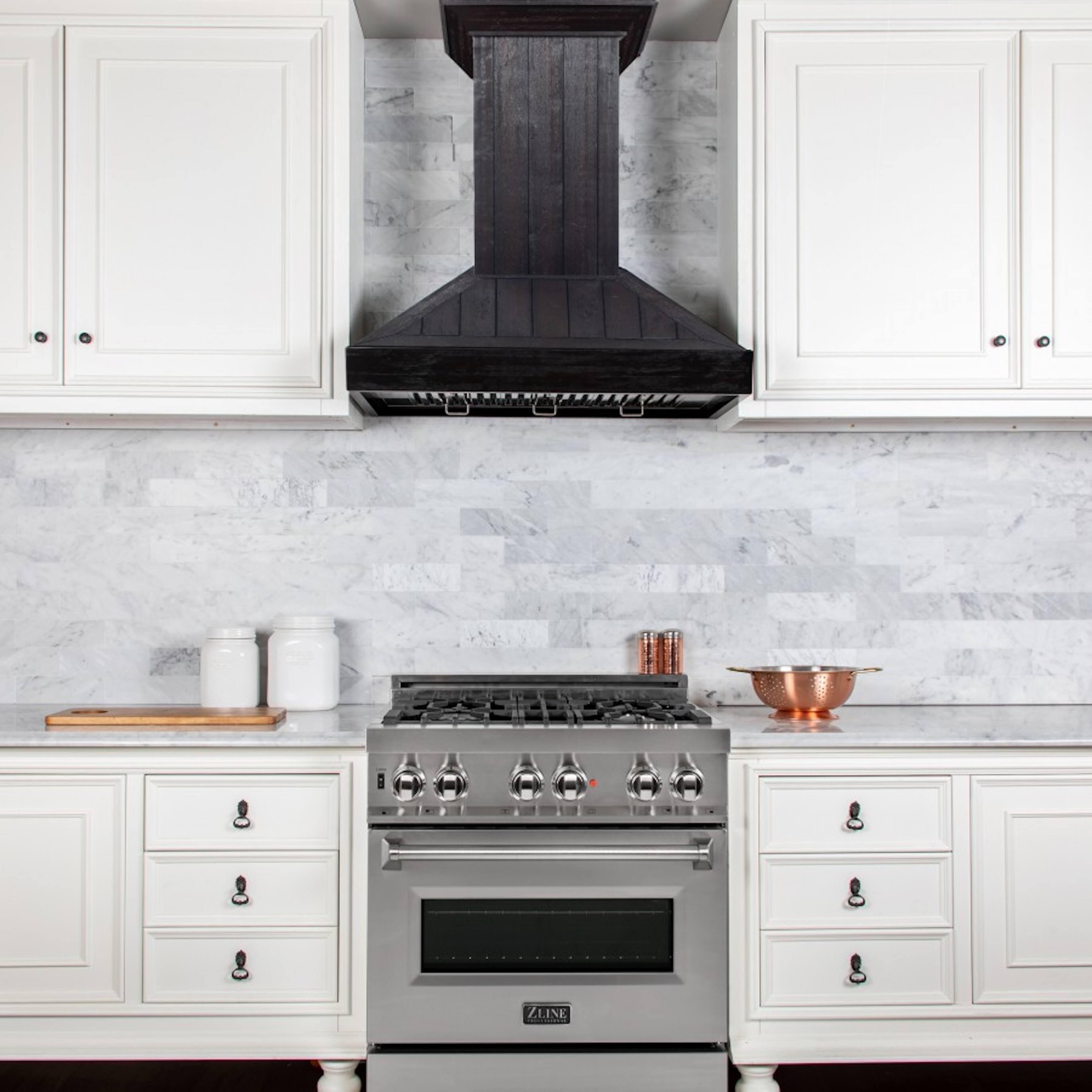 Alt View 1. ZLINE - 36" Wooden Convertible Vent Wall Mount Range Hood - Black.
