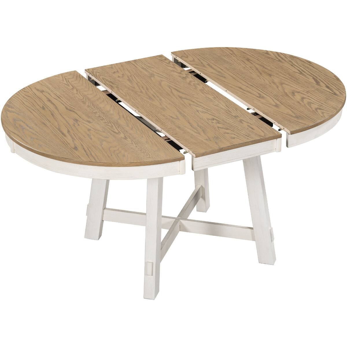 Loheer Round Extendable Dining Table, Oak Veneer Top, Natural Wood and ...