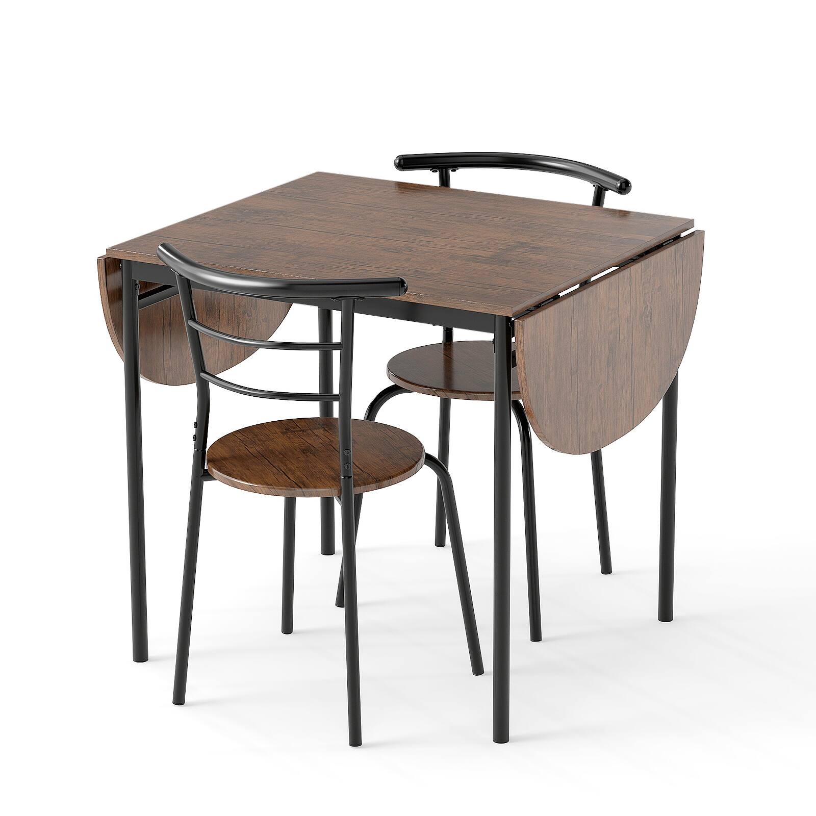 Alt View 9. Gymax - Gymax 3 Pcs Foldable Dining Table Set w/ 2 Chairs Industrial Oval Corner Dining Set - Rustic Brown, Black.