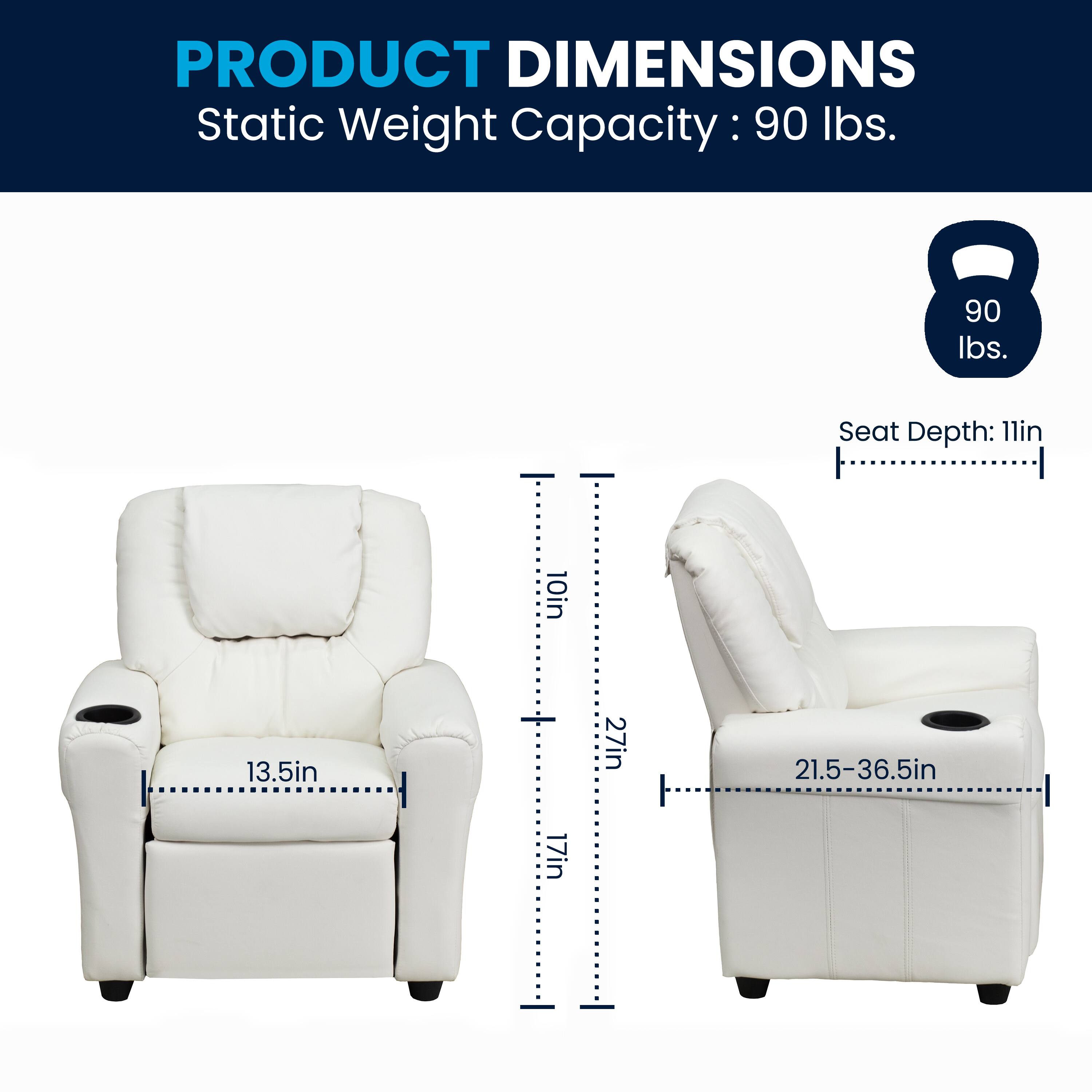 PRODUCT DIMENSIONS  
Static Weight Capacity: 90 lbs.  
Seat Depth: 11in  
Seat Width: 10in  
Armrest Height: 13.5in  
Overall Height: 27in  
Overall Width: 21.5-36.5in  
Overall Depth: 17in