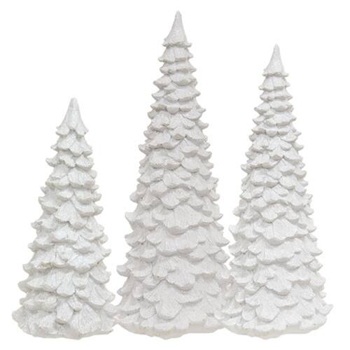 Front. BreeBe - 3/Set Glittered White Resin Christmas Trees - White.