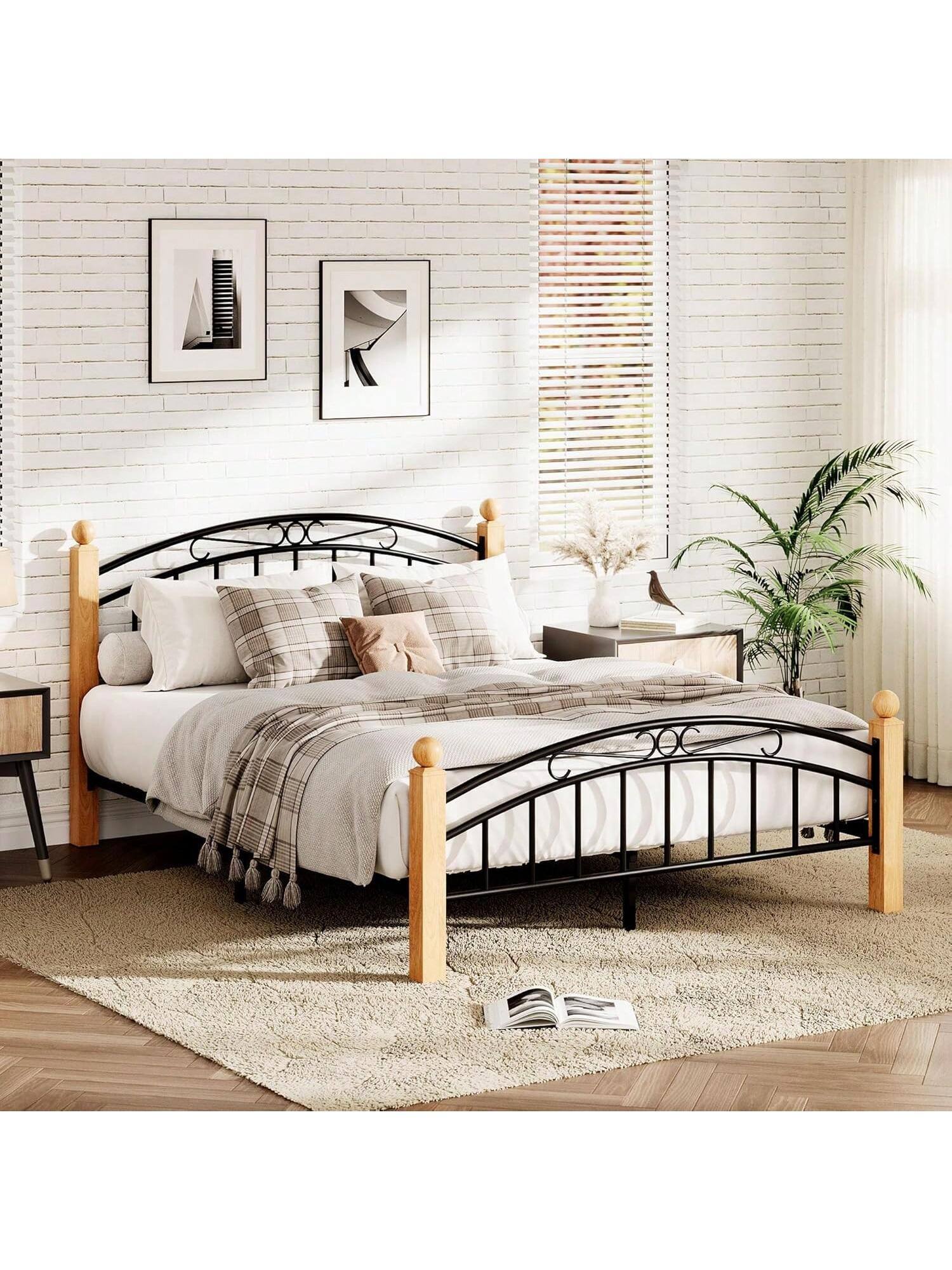 Front. Qeetex - Metal Queen Platform Bed Frame - Structurally Stable Steel Slat Supported Queen Bed Frames No Box Spring Needed For Easy - As Shown.