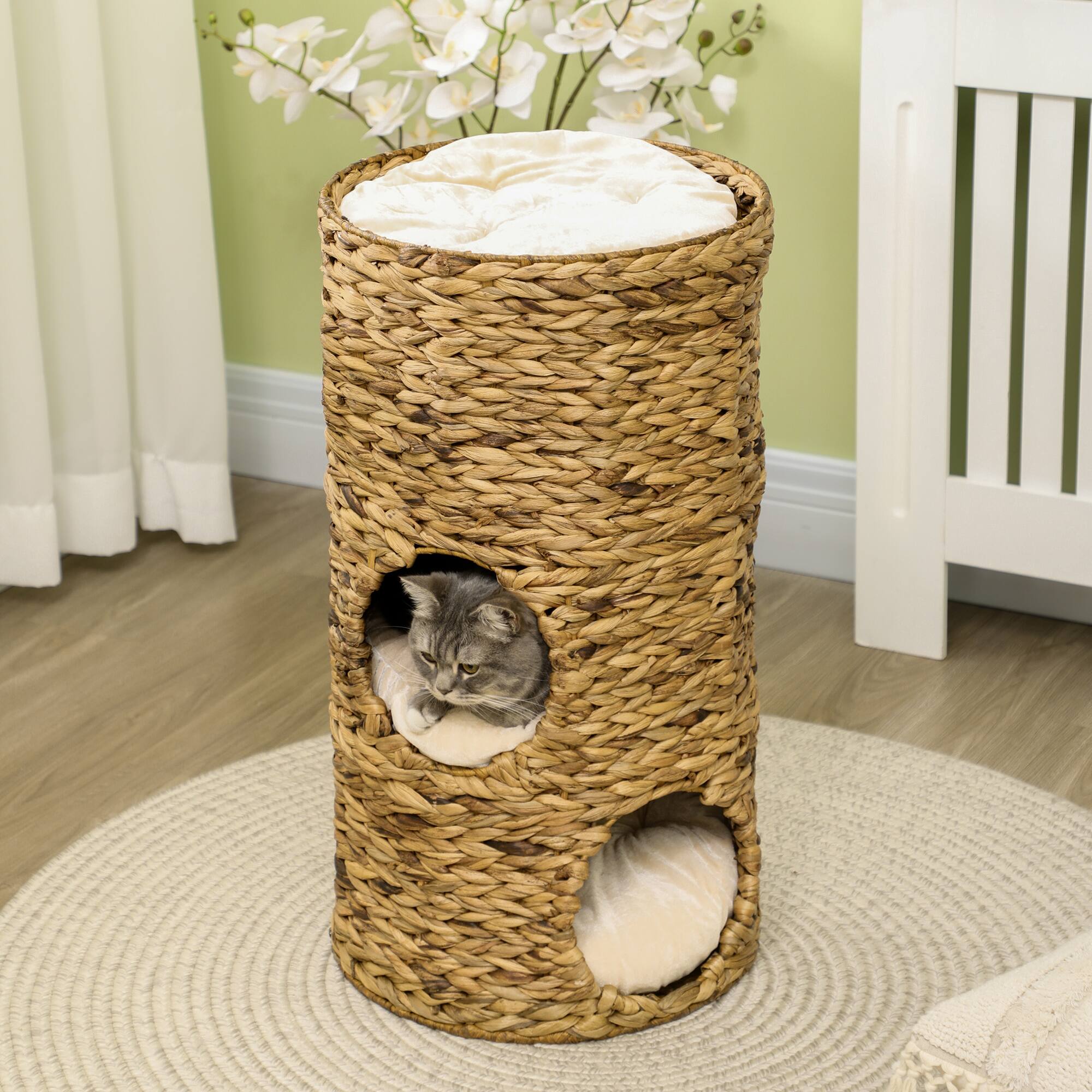 Alt View 6. Pawhut - Elevated Cat Bed with Hideaways - Brown.