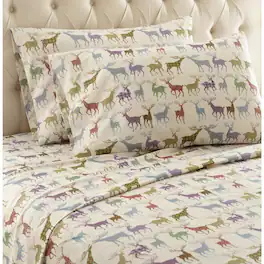 Shavel Home Products - Shavel Micro Flannel Printed Sheet Set - Full Flat/Fitted Sheet 2-Piece Pillowcase - 21x32" - Colorful deer