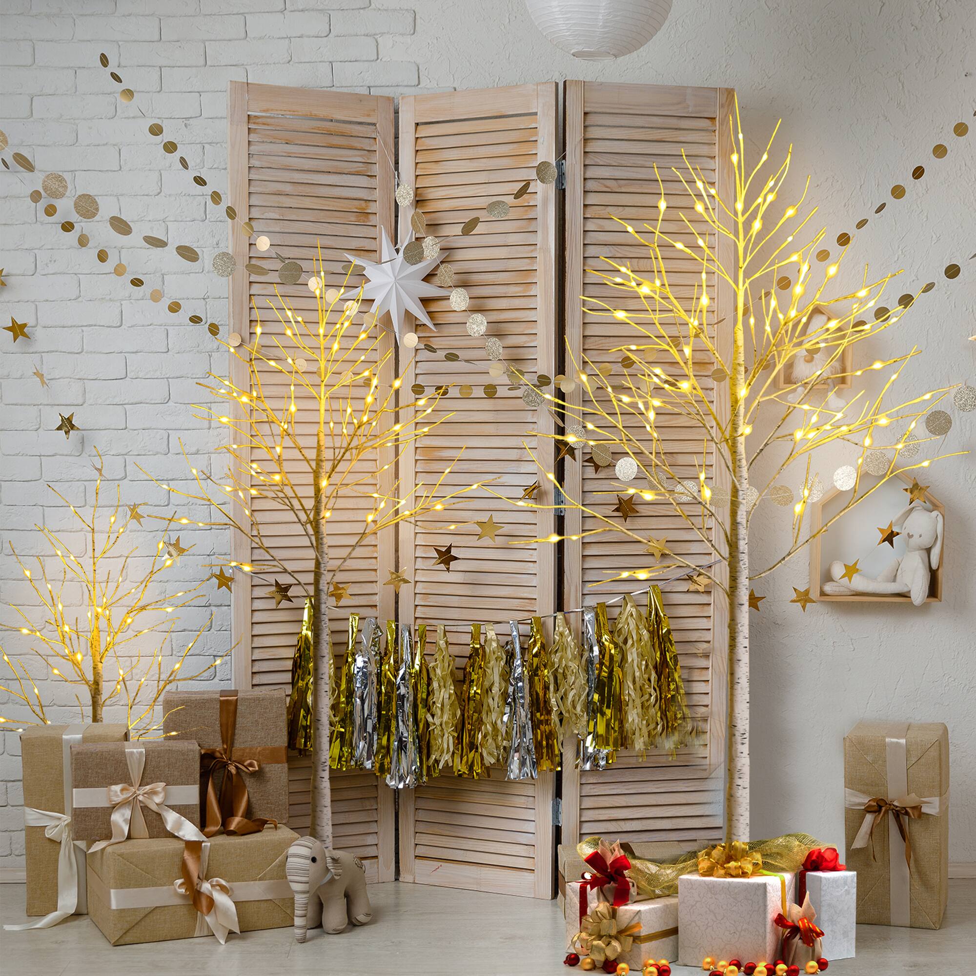 Alt View 2. Gymax - Gymax 6 FT Pre-lit White Birch Tree Artificial Twig Birch Tree Christmas Decor - White.