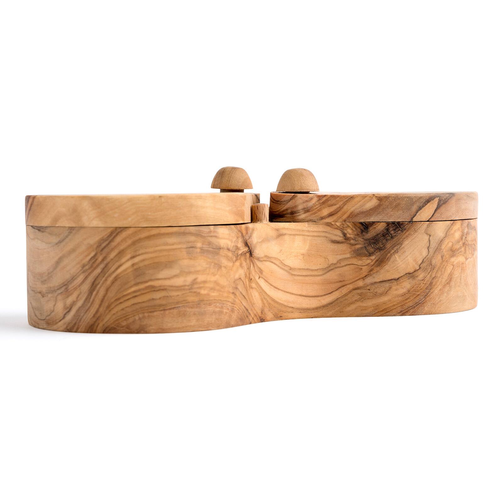 Alt View 1. Berard - France Olive Wood Double Salt Keeper and Spice Box - Brown.