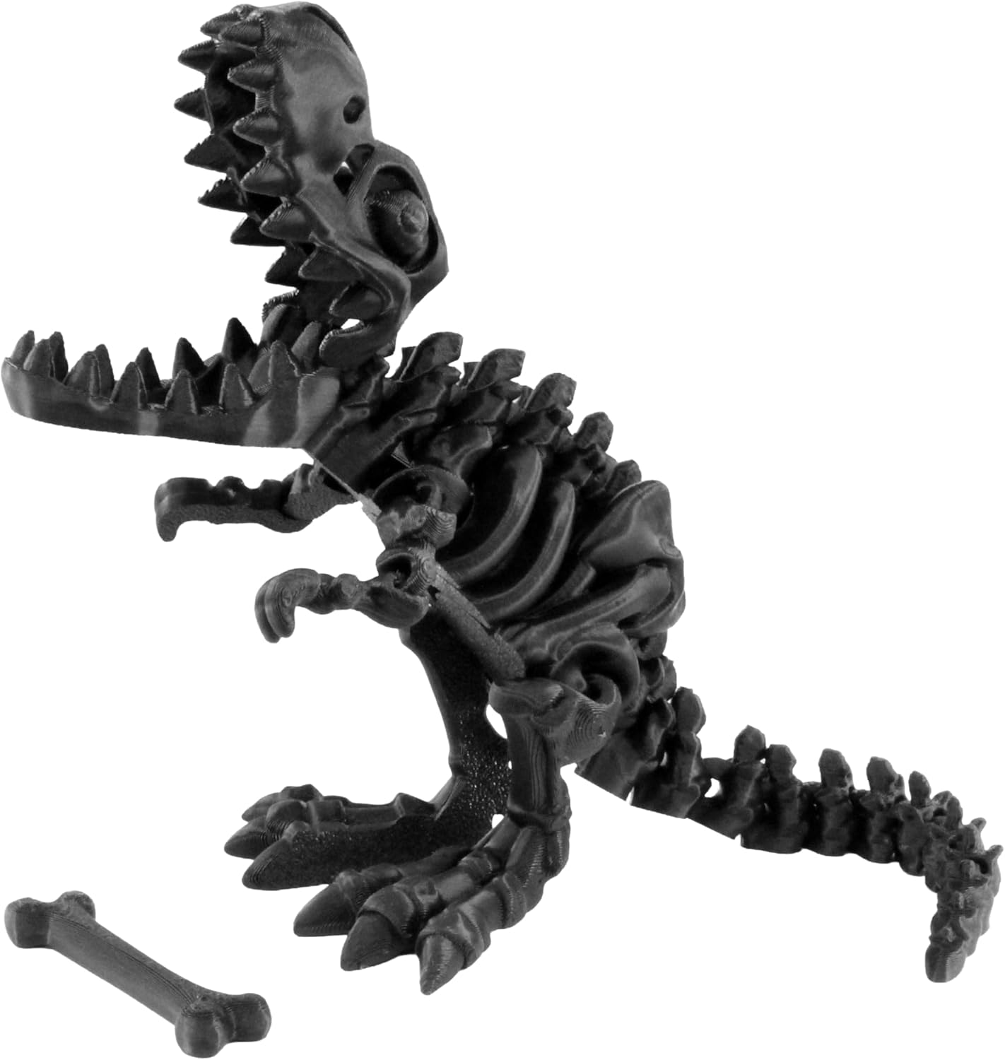 Front. JuzToys - 3D Printed Skeleton Tyrannosaurus Rex, Prehistoric Collectible Articulating Dinosaur Figurine for Desk Black by PowerTRC - Black.