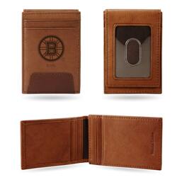 Rico Industries - Boston Bruins NHL Embossed Premium Brown Leather Front Pocket Money Clip Wallet - Multi
