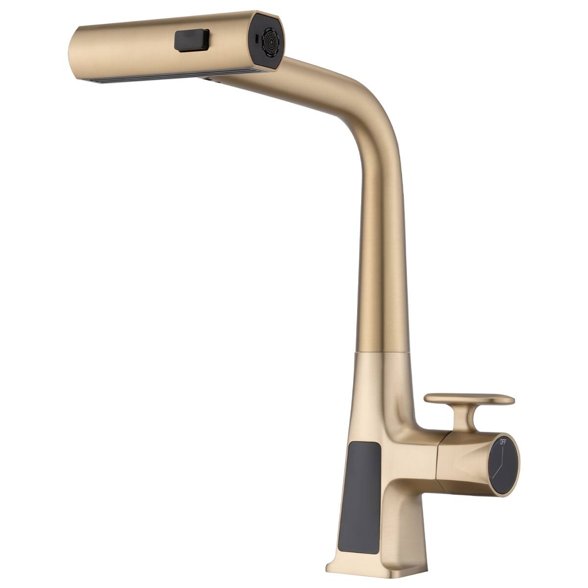 Front. Ropilly - Ropilly Brushed Gold Kitchen Faucet with Temperature Display, Waterfall Pull Down Sprayer, Single Handle - Brushed Gold.