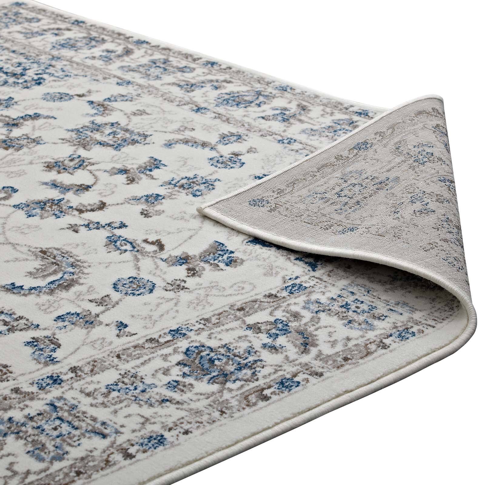 Alt View 3. Modway - Lilja Distressed Vintage Medallion Area Rug - Ivory and Moroccan Blue.