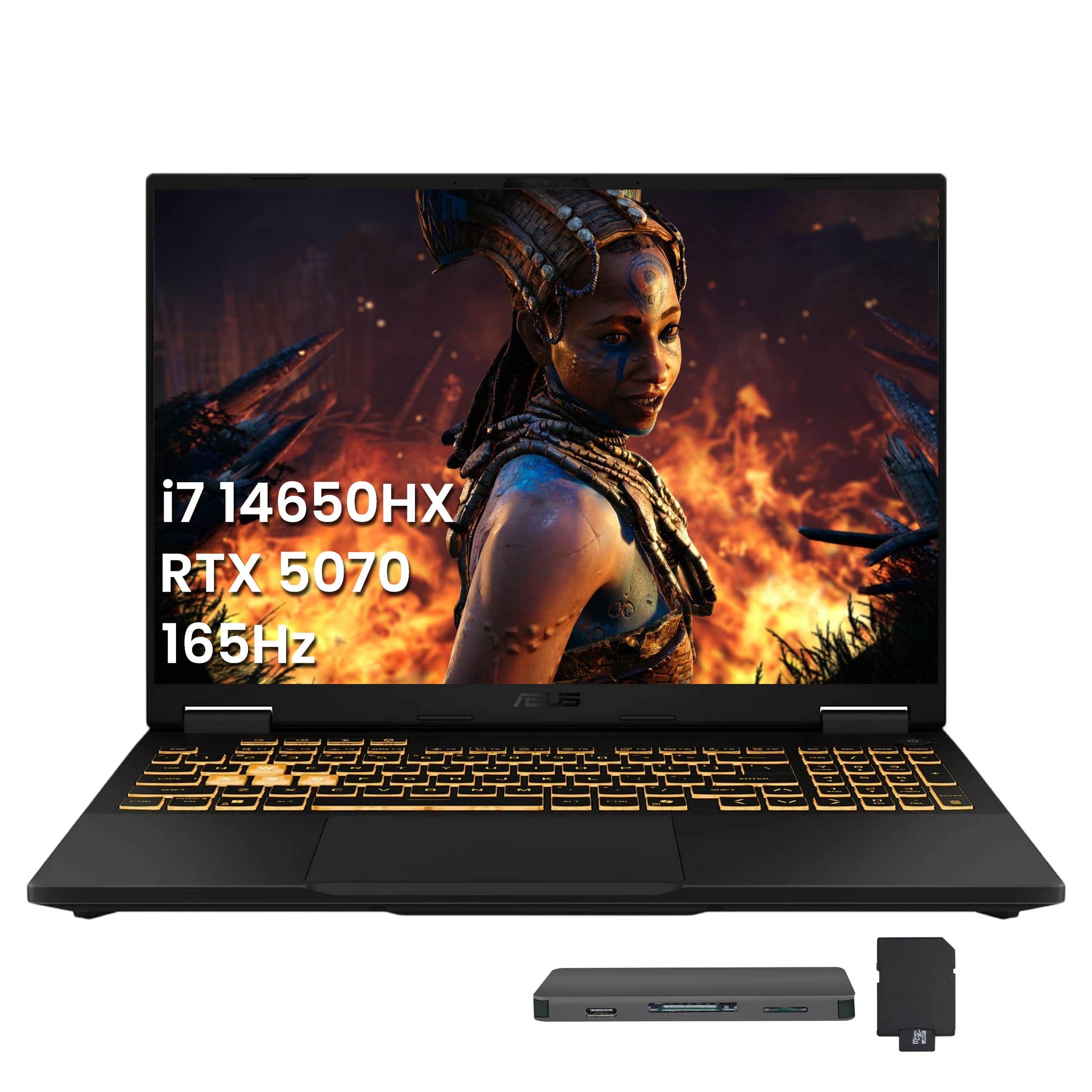 ASUS - TUF F16 16" WUXGA Gaming Laptop,Intel i7-14650HX,64GB DDR5,2TB SSD+1TB Dock Set,GeForce RTX 5070,Win 11 Pro - Gray