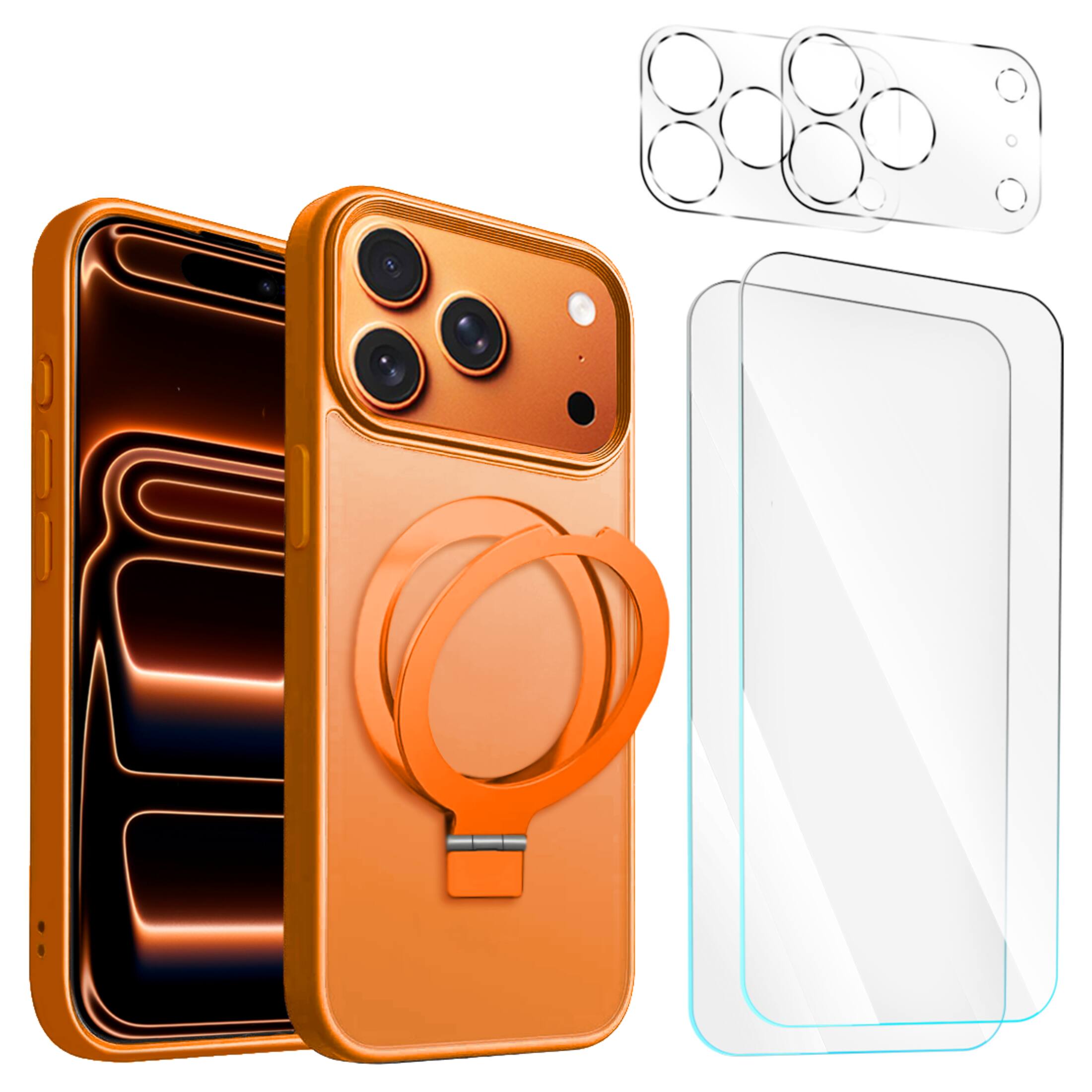 Front. Entronix - Entronix Bundle for iPhone 17 Pro Max - [Magnetic] Translucent Matte Gripstand Case, 2x Screen and Camera Protectors - Orange.