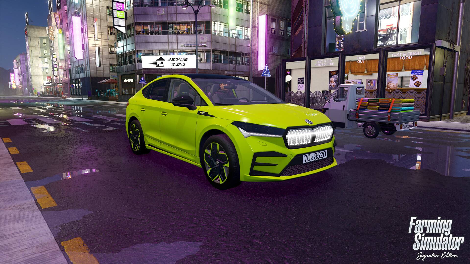 P: L A O 1 TOME - a adia - MOO-VING ALONG | HOT FOOD SERVED HERE | TAKE OUT | FAST & FRESH FOOD | 70 8520 Farming Simulator Signature Edition