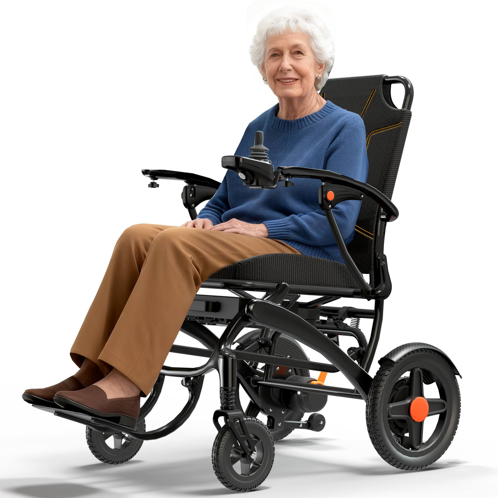 Alt View 5. KERDOM - Ultra-Light Carbon Fiber Electric Wheelchair, Detachable & Airline Lithium Battery Portable Folding Power Wheelchair - Black.