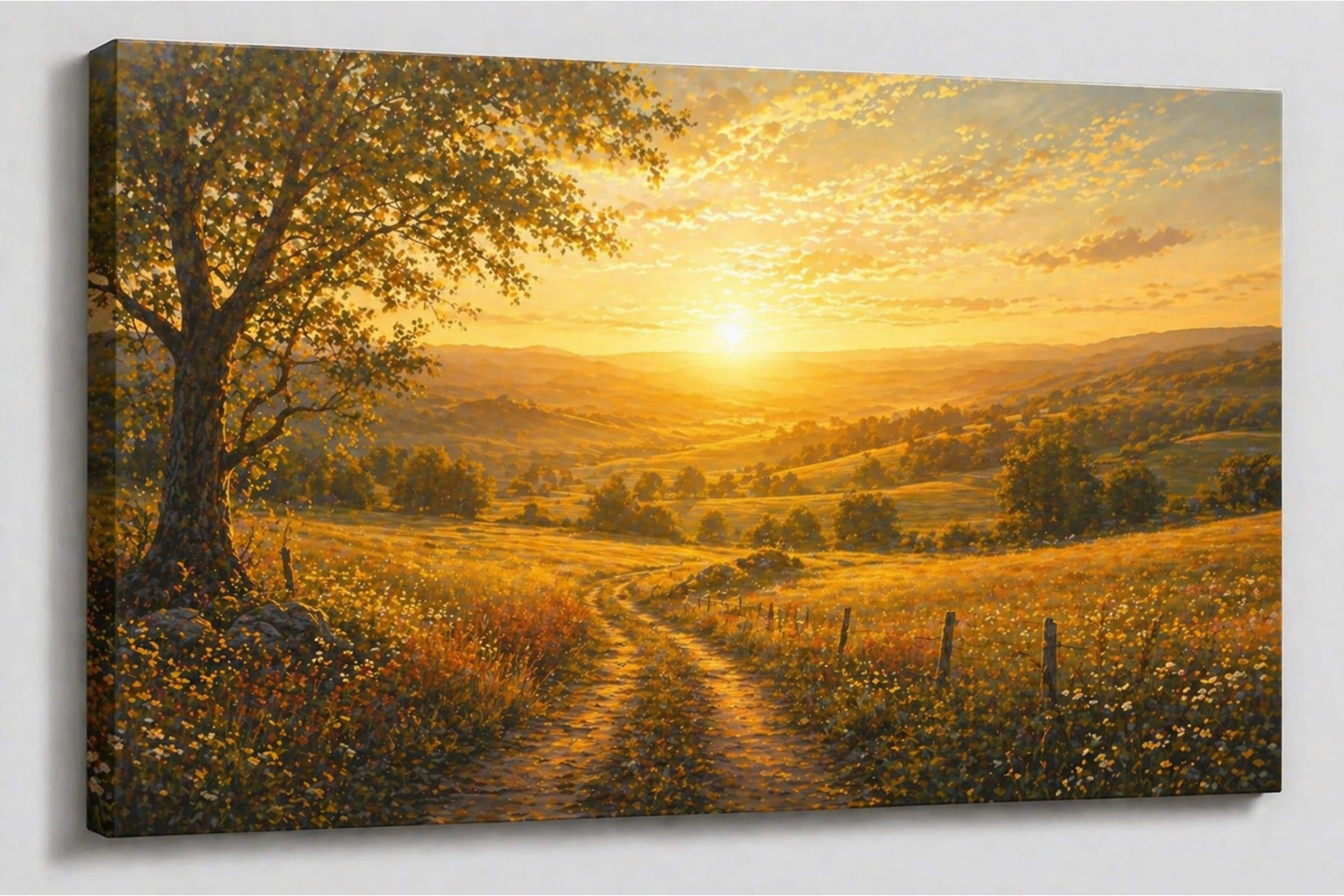 FC Design - Large Canvas 24x36" Frameless Warm Meadow Sunrise Art Painting Home Wall Décor - MultiColor