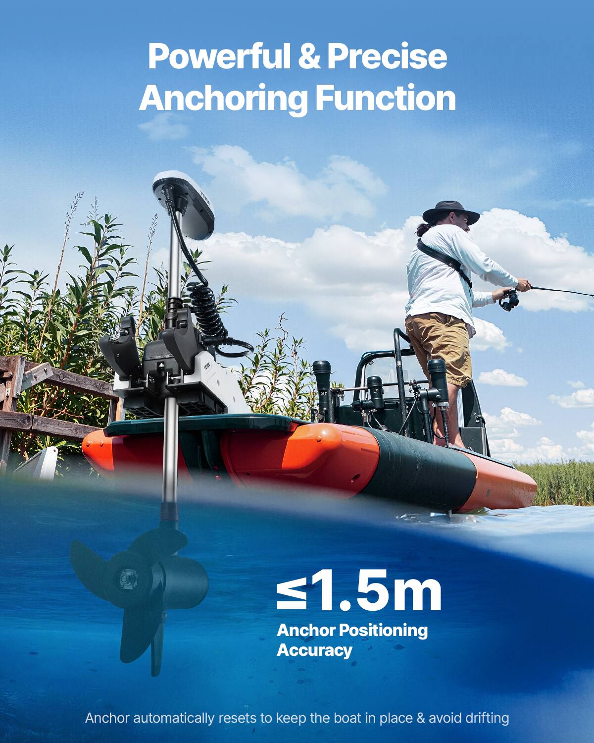 Powerful & Precise Anchoring Function

≤1.5m Anchor Positioning Accuracy

Anchor automatically resets to keep the boat in place & avoid drifting