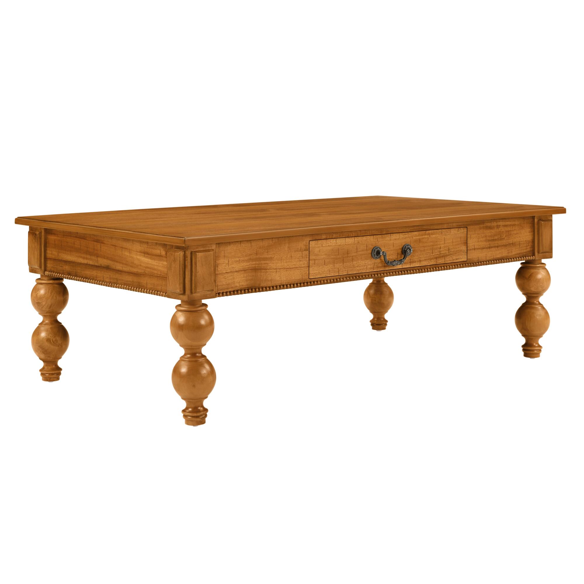 Alt View 9. GOODSILO - Vintage Rectangular Coffee Table with Storage Drawer and Solid Wood Gourd-Shaped Legs for Living Room - Natural.