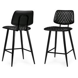 Simpli Home - Raya Contemporary 16 inch Counter Height Stool (Set of 2) Vegan Faux Leather - Black